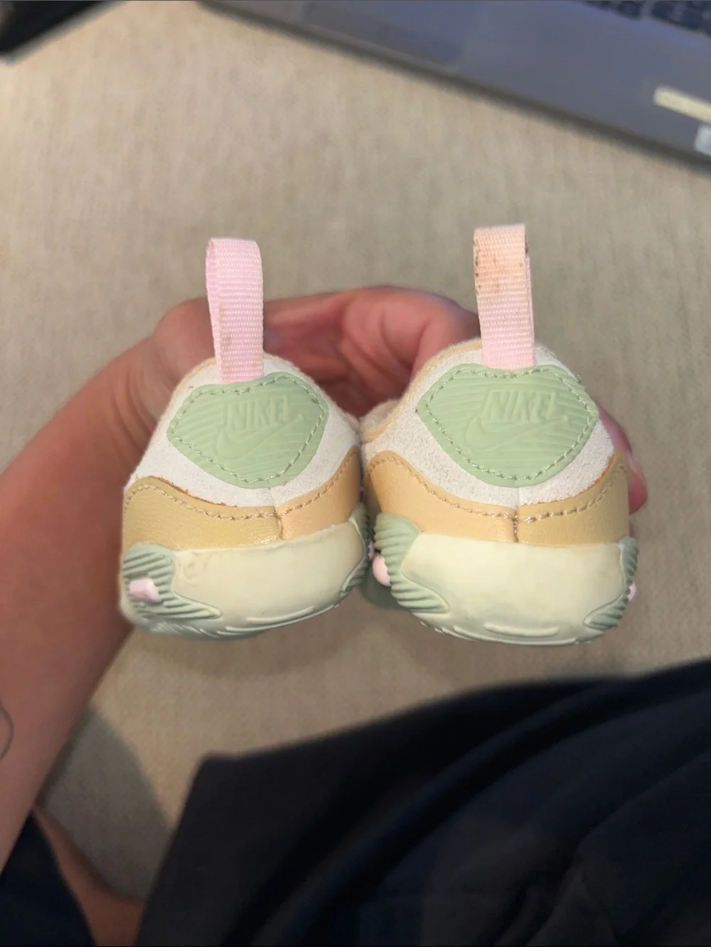 Nike Kids White Sneakers with Pink & Sage Accents